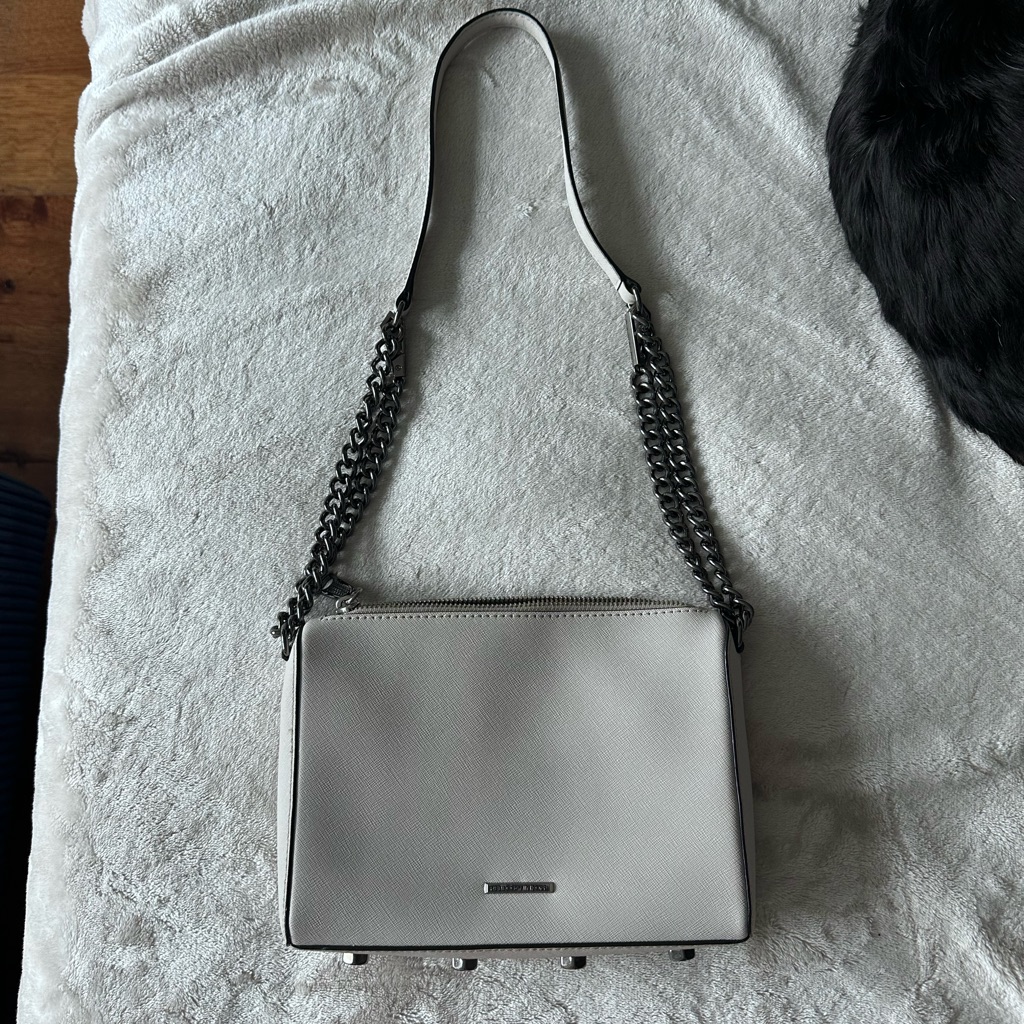 Rebecca Minkoff Genuine Leather Grey/Beige Avery Chain Cross Body Bag. Like New!